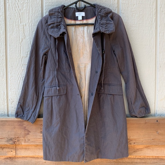 LOFT button up high collar satin lined trench coat - Picture 9 of 16